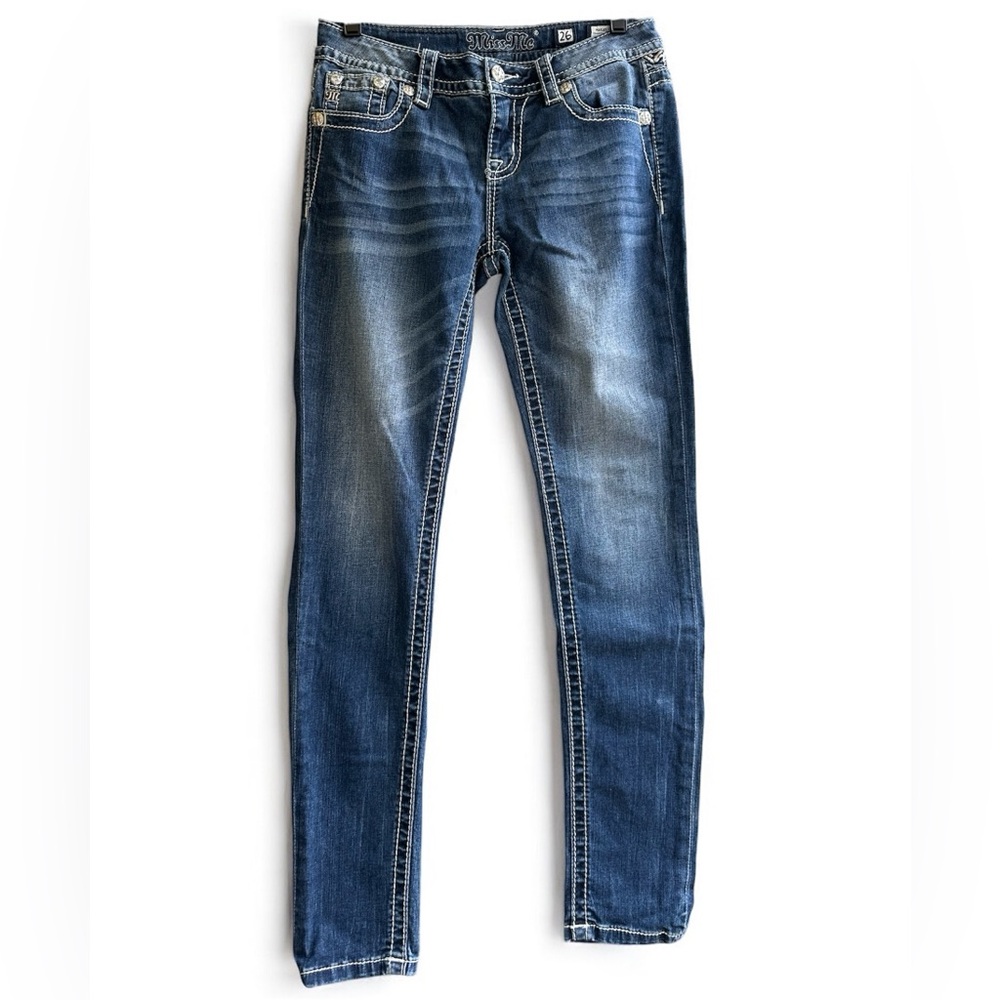 Miss Me Hailey Skinny Blue Jeans with Distressed Details